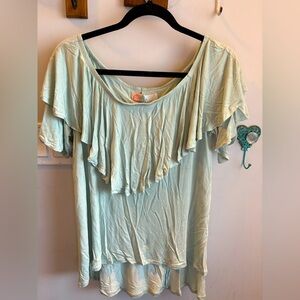 Free People Women's Light Green Ruffle Top